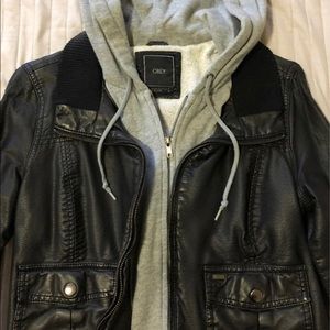 Obey faux leather hooded jacket